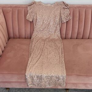 Ivy City Co Rose Gold Sequin Midi Dress